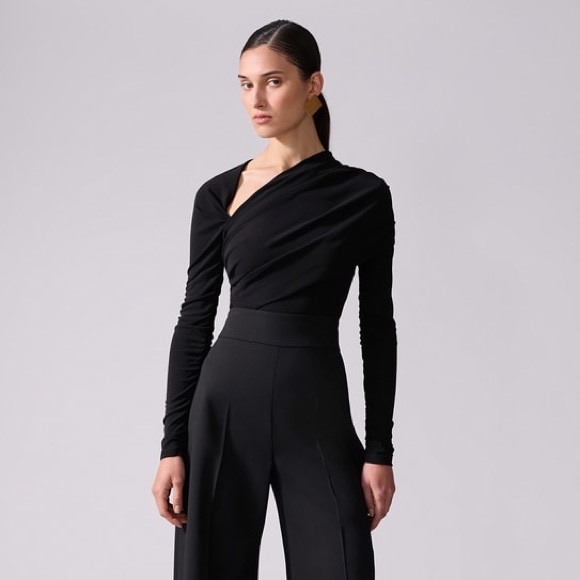 615. CAROLINA HERRERA Draped Black Long Sleeve Top Like New Small $1290 - Picture 1 of 8